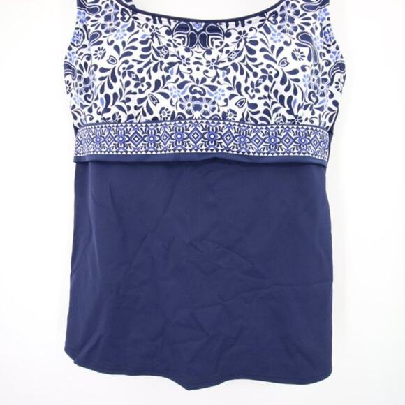 Lands End Navy Blue Pattern Swim Tankini Top Underwire Scoop Neck Size 8 - Picture 3 of 8